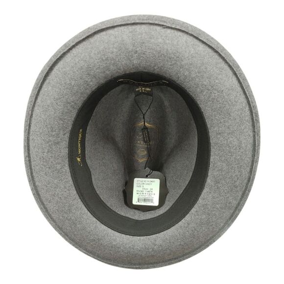 MEN'S MONTIQUE GRAY WOOL FELT HAT WITH MATCHING GROSGRAIN RIBBON FEDORA. H2480. - Picture 6 of 8